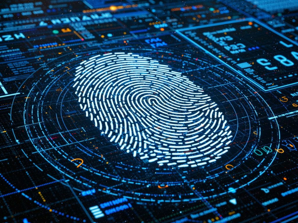 디지털 지문 인식 시스템을 통해 보안 인증이 이루어지는 첨단 기술 인터페이스