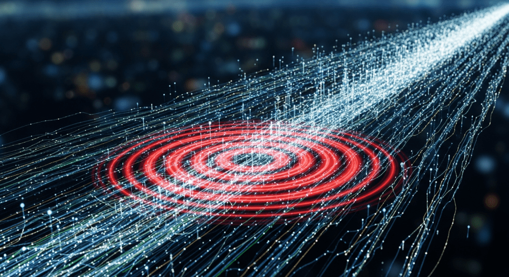 목표 지점을 향해 집중되는 데이터 스트림 시각화