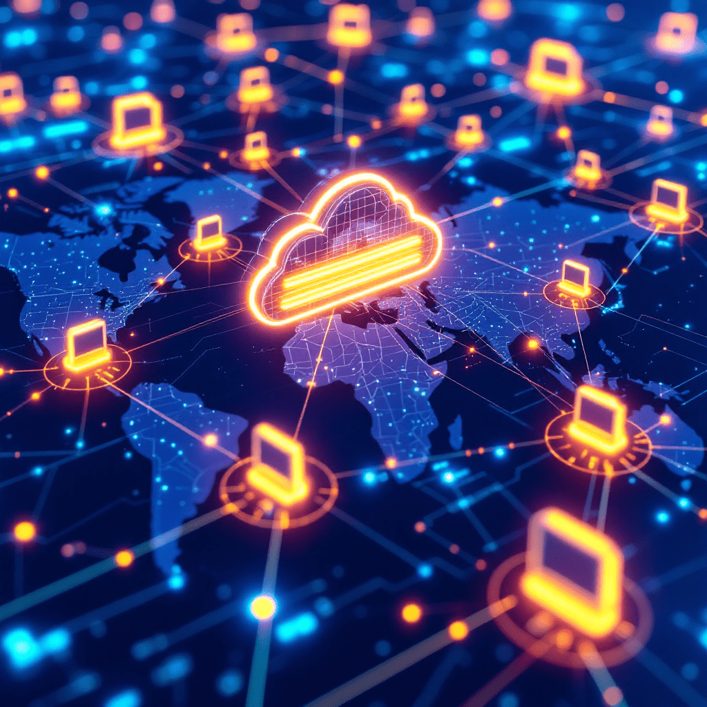 전 세계 클라우드 네트워크가 연결된 디지털 지도