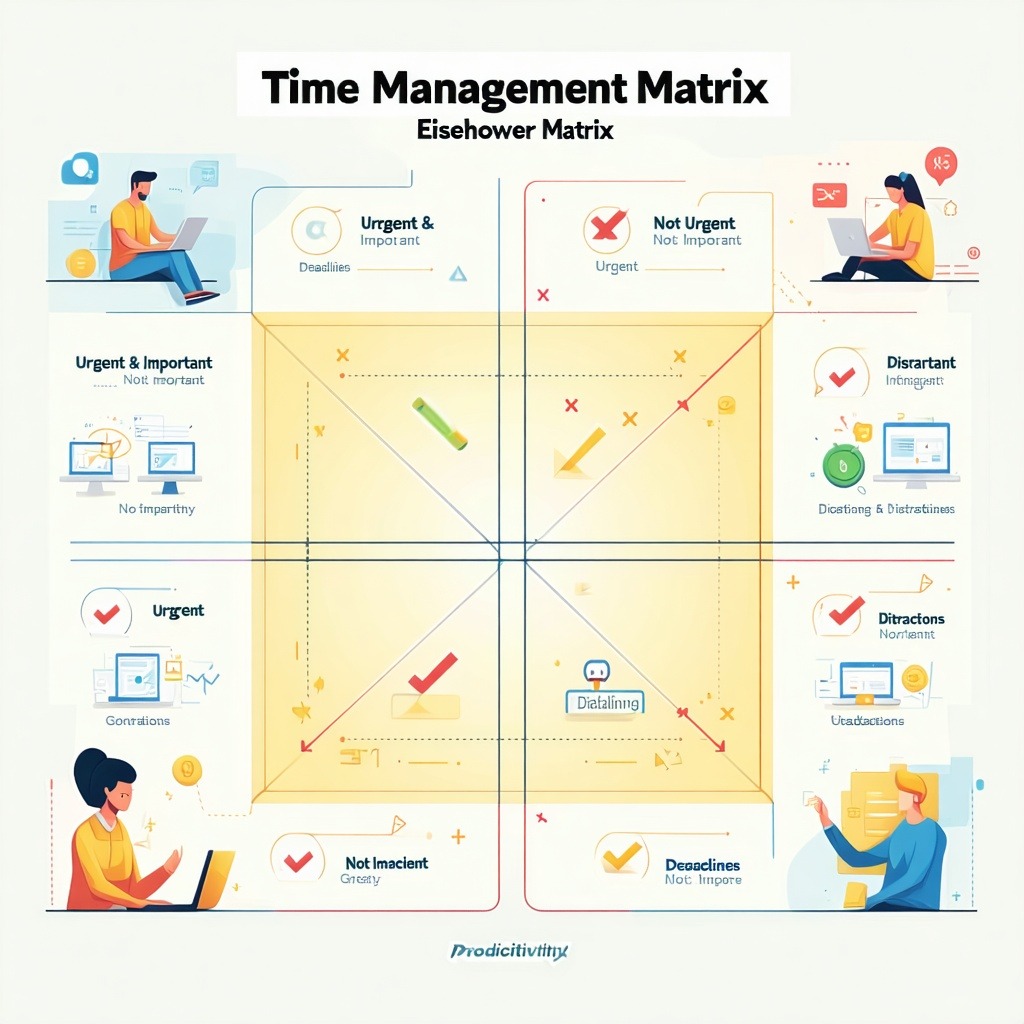 긴급·중요 매트릭스를 기준으로 작업을 분류한 아이젠하워 시간 관리 인포그래픽