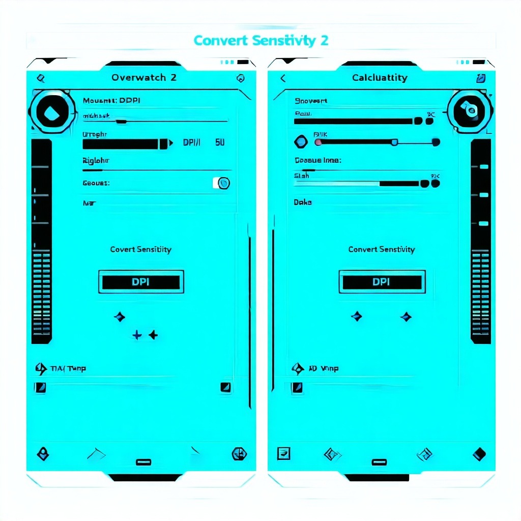 밝은 청색 화면에 두 개의 설정 패널이 나란히 표시되어 다양한 감도 조절 항목이 배열된 구성
