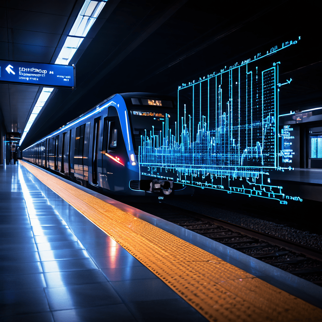 파란색과 주황색 데이터 그래프 위에 KTX 열차가 그려져 있고, 승객 패턴 분석을 강조하는 전략 키워드가 적혀 있습니다.