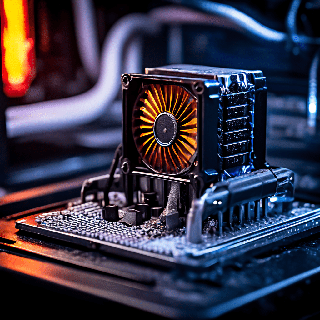 회색 컴퓨터 CPU 쿨러 옆에 빨간 뚜껑의 신상 열구리가 놓여 있고, 배경에는 재도포 필요 빈도를 반박하는 차트가 있는 모습이다.