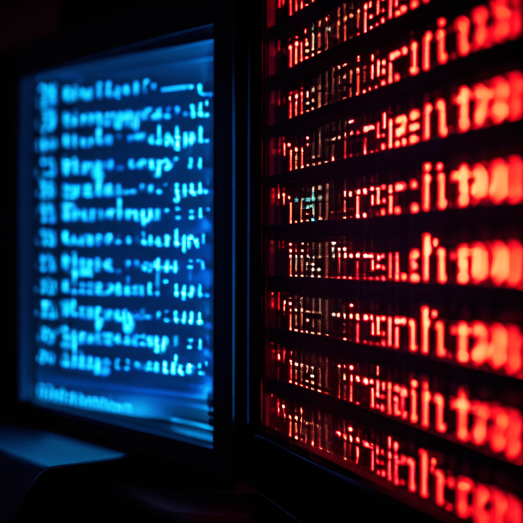 컴퓨터 화면에서 반복되는 댓글 텍스트가 단순한 형광 사진 프레임에 갇혀 있는 모습을 확대한 디지털 콘텐츠의 무의미한 순환을 상징하는 이미지입니다.