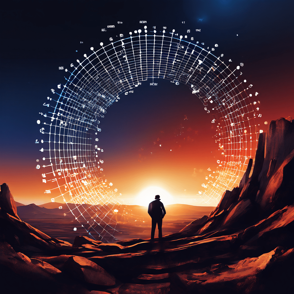 노력은 급증하지만 결과는 정체된 무한 데이터 나선형 그래프를 보며, 지친 사람이 바위를 힘겹게 밀어 올리는 모습으로 비효율적인 업무 과정과 생산성 저하를 상징적으로 표현한 이미지입니다.