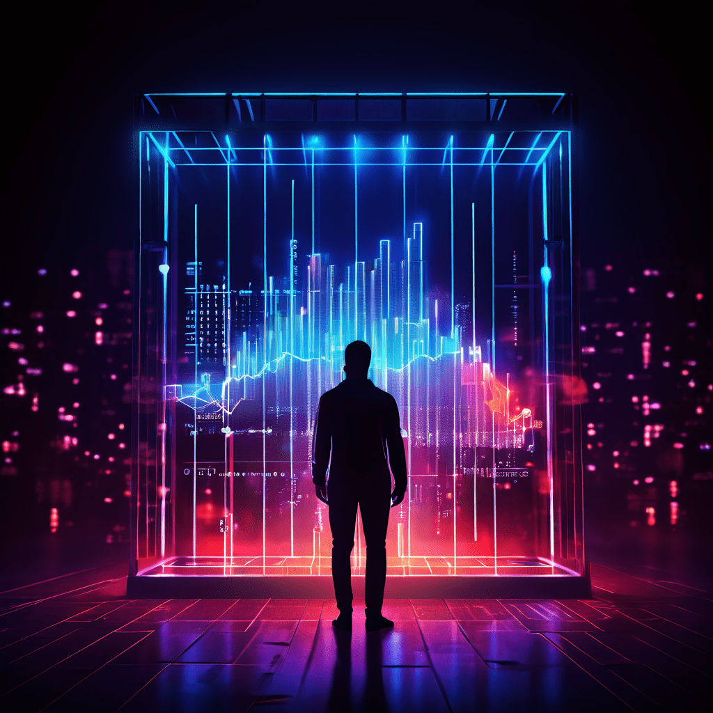 빛나는 고객 충성도 카드가 디지털 감옥으로 변형되며, 구매 내역 대신 사람의 실루엣을 측정하는 막대 그래프가 그려진 초현실적인 이미지로, 데이터화된 현대 사회의 소비 감시를 상징적으로 표현합니다.