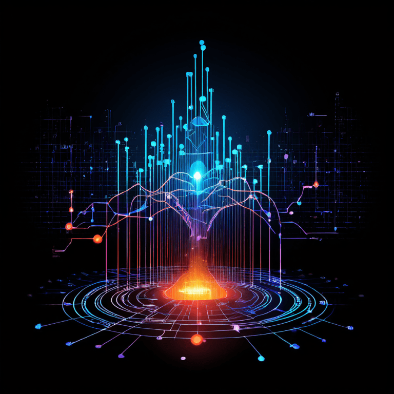 외부 자본 유입이 효율적인 핵심 시스템으로 통합되며 성장 그래프가 상승하는 모습을 상징적으로 표현한 효율 극대화 개념도입니다.