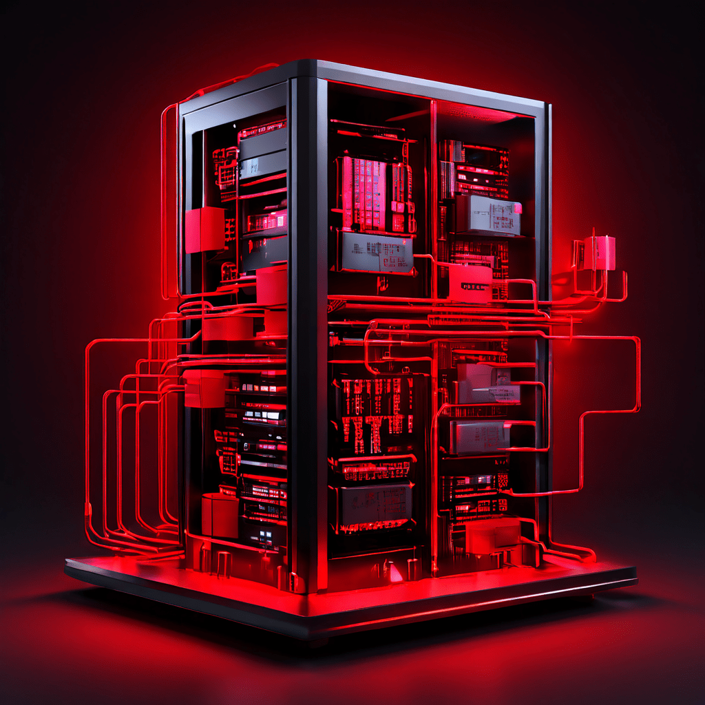 서버 랙에서 데이터가 넘쳐흐르는 3D 플로우차트로, 작은 하드 드라이브와 대용량 데이터베이스 아이콘이 빨간색 X 표시와 함께 연결되어 데이터 저장 공간의 불일치 문제를 시각적으로 설명합니다.