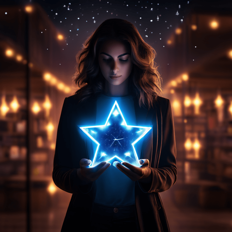 온라인 쇼핑 플랫폼의 결함과 취약한 디지털 구조를 상징적으로 드러내며, 판매자가 긍정적 별점 뒤로 부정적 리뷰를 숨기고 조작하는 문제점을 보여주는 이미지입니다.