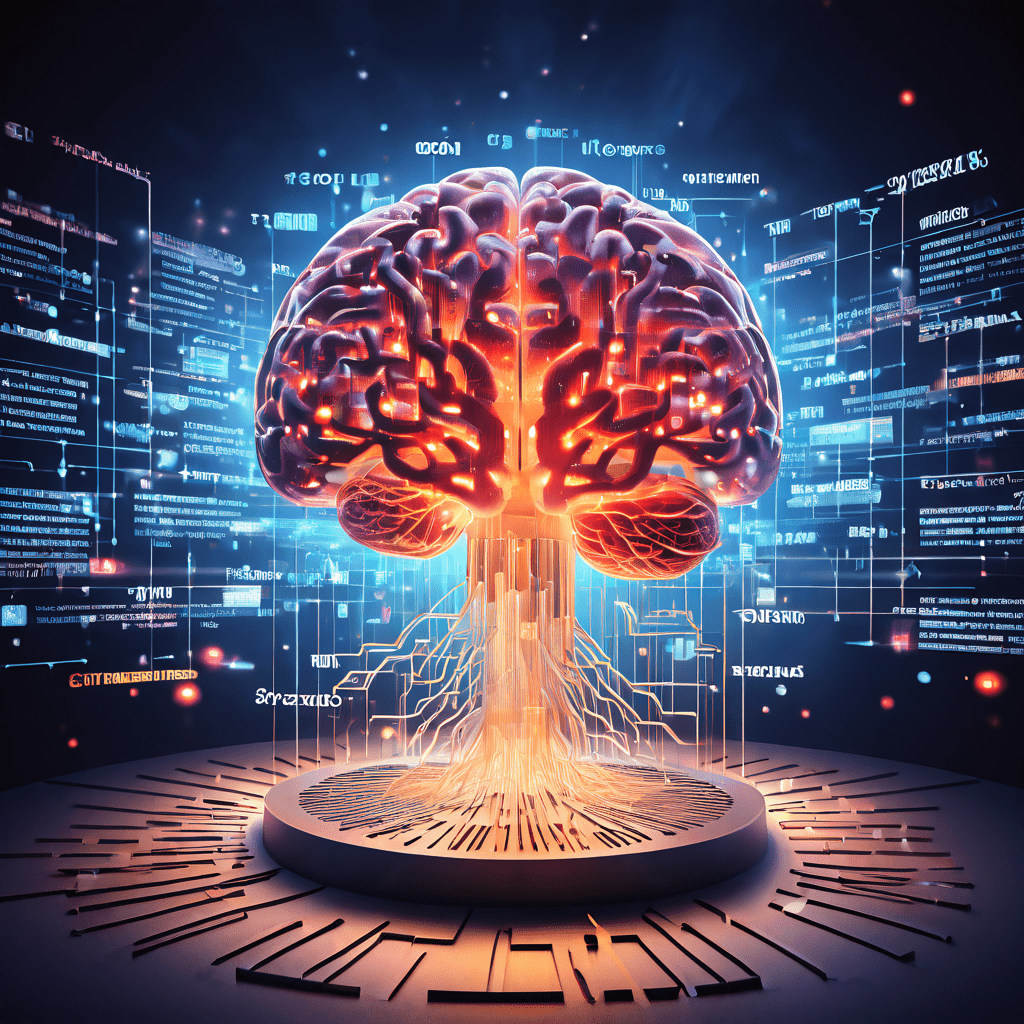 팬덤의 심리적 압력과 집단적 에너지를 상징하는 개념도로, 빽빽한 온라인 댓글과 데이터 스트림 필터 뒤에서 압박을 받는 인간의 두뇌를 형상화한 이미지입니다.