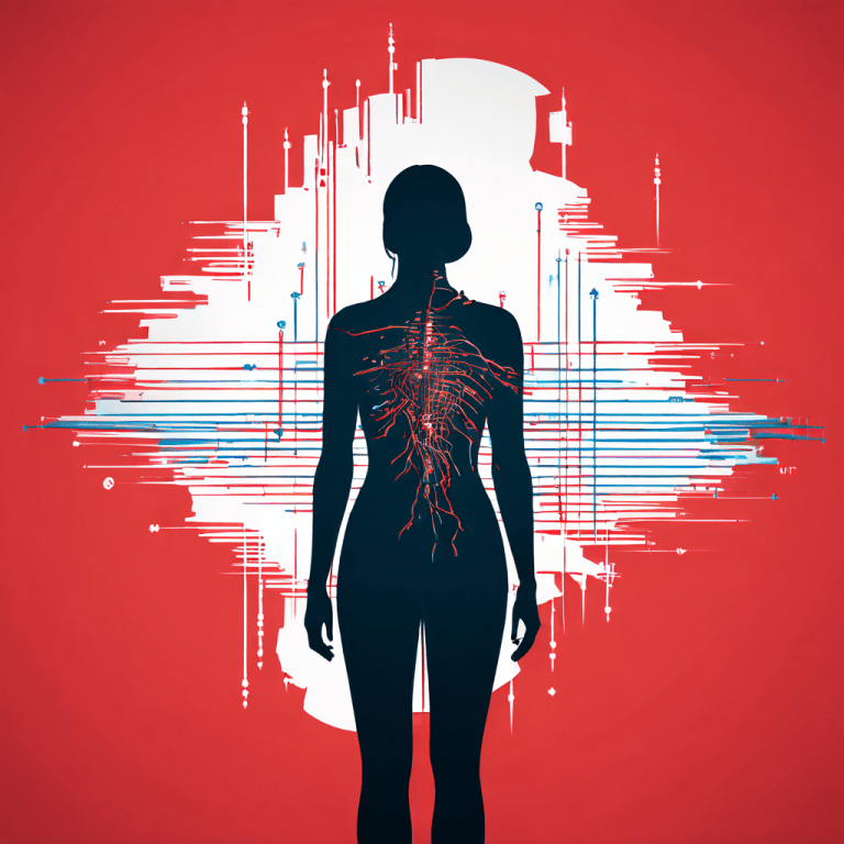 자격을 갖추지 않은 의료 서비스의 위험성을 상징적으로 드러내는 이미지로, 조작된 데이터가 적힌 왜곡된 진료 차트가 연약한 인간 실루엣을 위협적으로 내려다보고 있습니다.