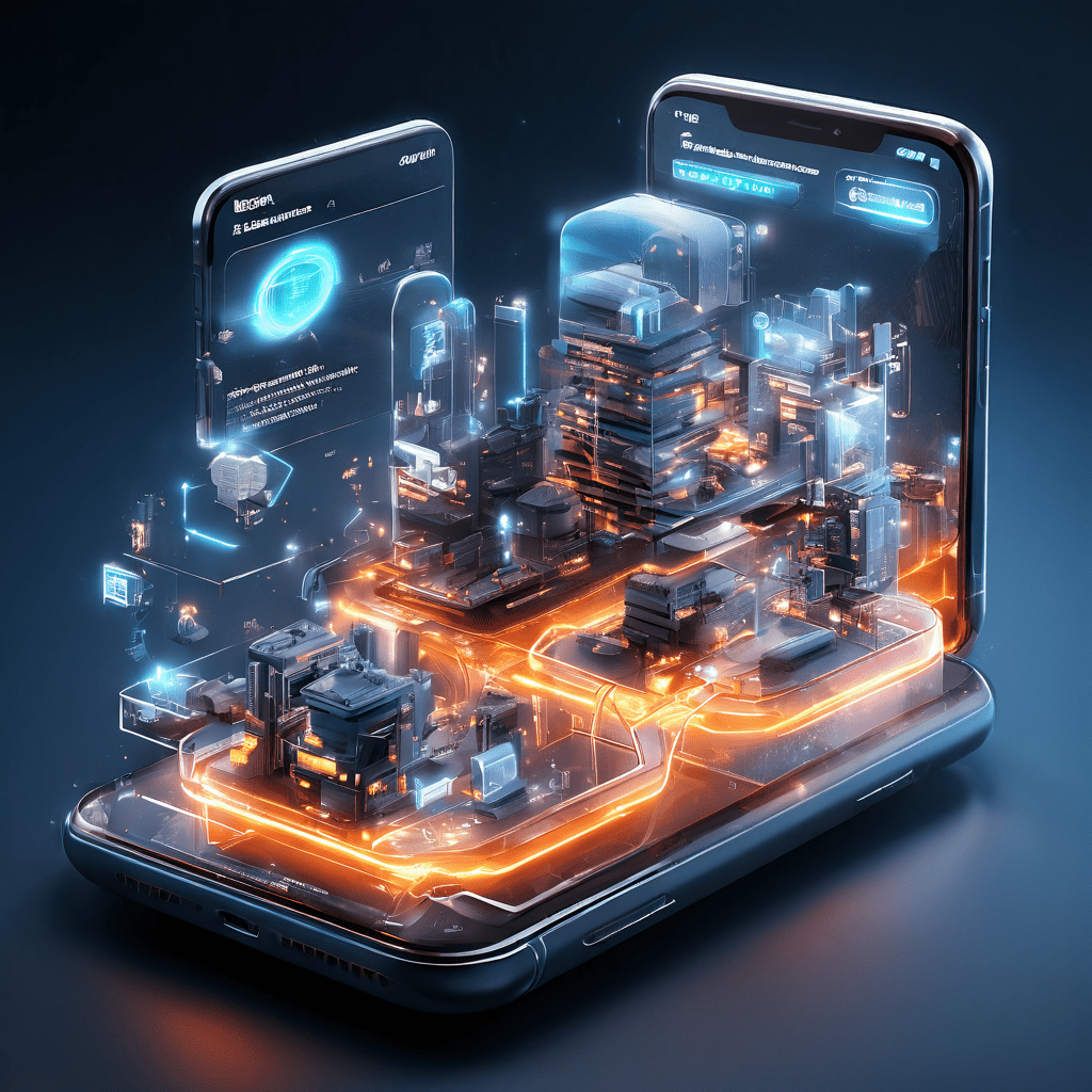 Close-up digital interface showing a mobile notification competing for screen space with an active game, layered glow and data...